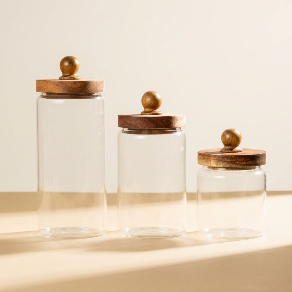 Glass Food Storage Jar with Wooden Lid