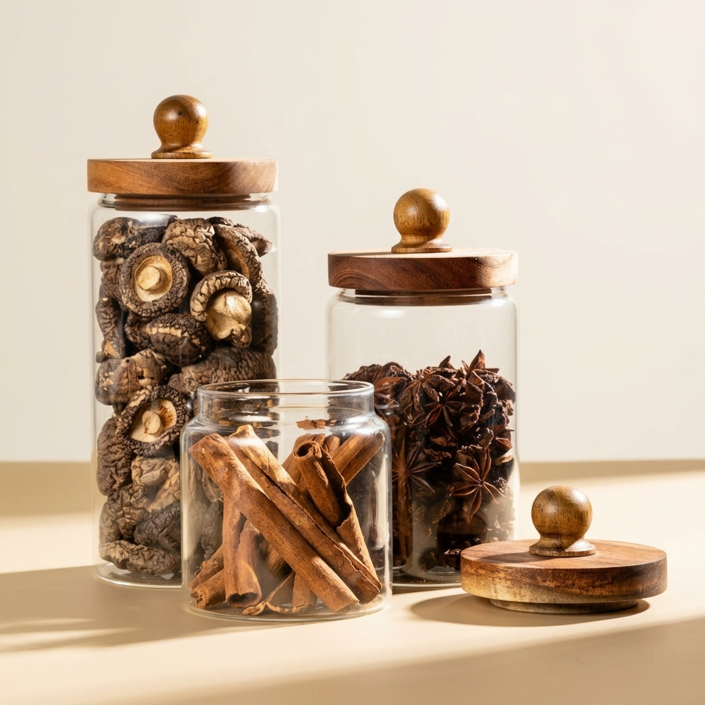 Glass Food Storage Jar with Wooden Lid