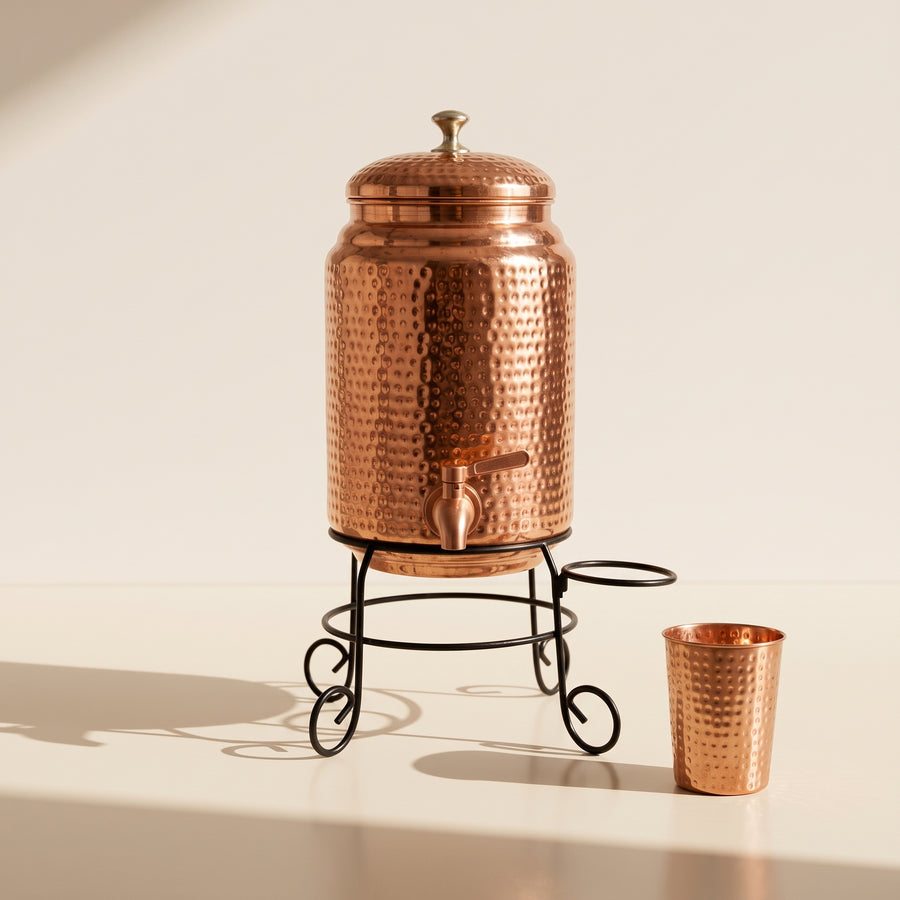 Hammered Copper Water Dispenser & Stand Set